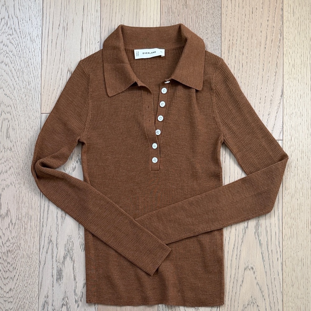Everlane Merino Wool Ribbed Long Sleeve Polo